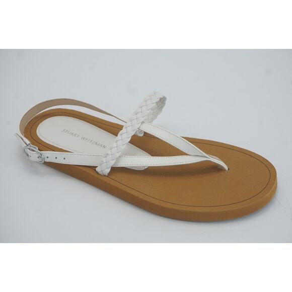 Stuart Weitzman White Contempo Braided Leather Thong Strap Sandals SZ 6 New $250 - Picture 1 of 10